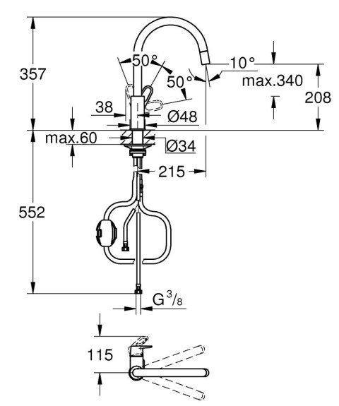 Bateria GROHE BauFlow 30549000 chrom Bateria GROHE BauFlow 30549000 chrom